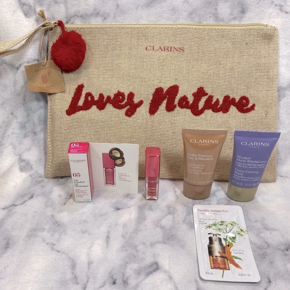 Clarins Loves Nature Beauty Gift Set-Mask, Firming, Eye Serum & Lip Oil-5pc-NEW